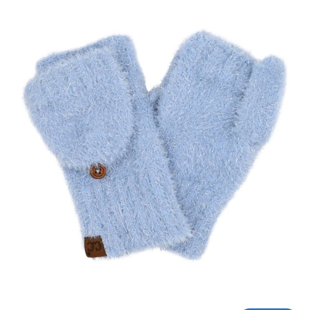 C.C Metallic Eyelash Solid Mitten Winter Glove Mittens Blue NWT - Picture 1 of 7
